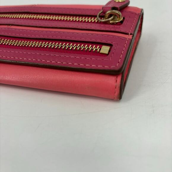 Coach Leather Bonnie Slim Envelope Wallet Double Zipper Coral and Pink 8 Inch - Picture 9 of 13